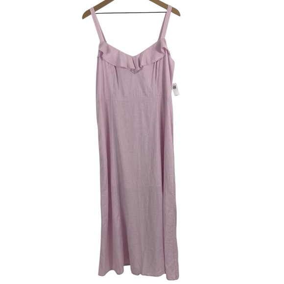 Old Navy Womens Midi Dress Sz XL Fit & Flare Linen-Blend Smocked Back Pink Slit - Picture 1 of 12